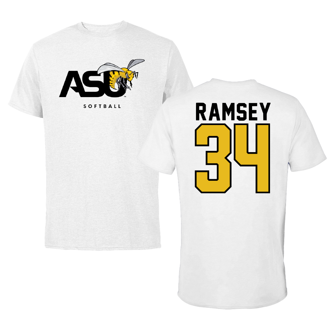Alabama State University Softball White ASU Performance Tee - #34 Brooke Ramsey