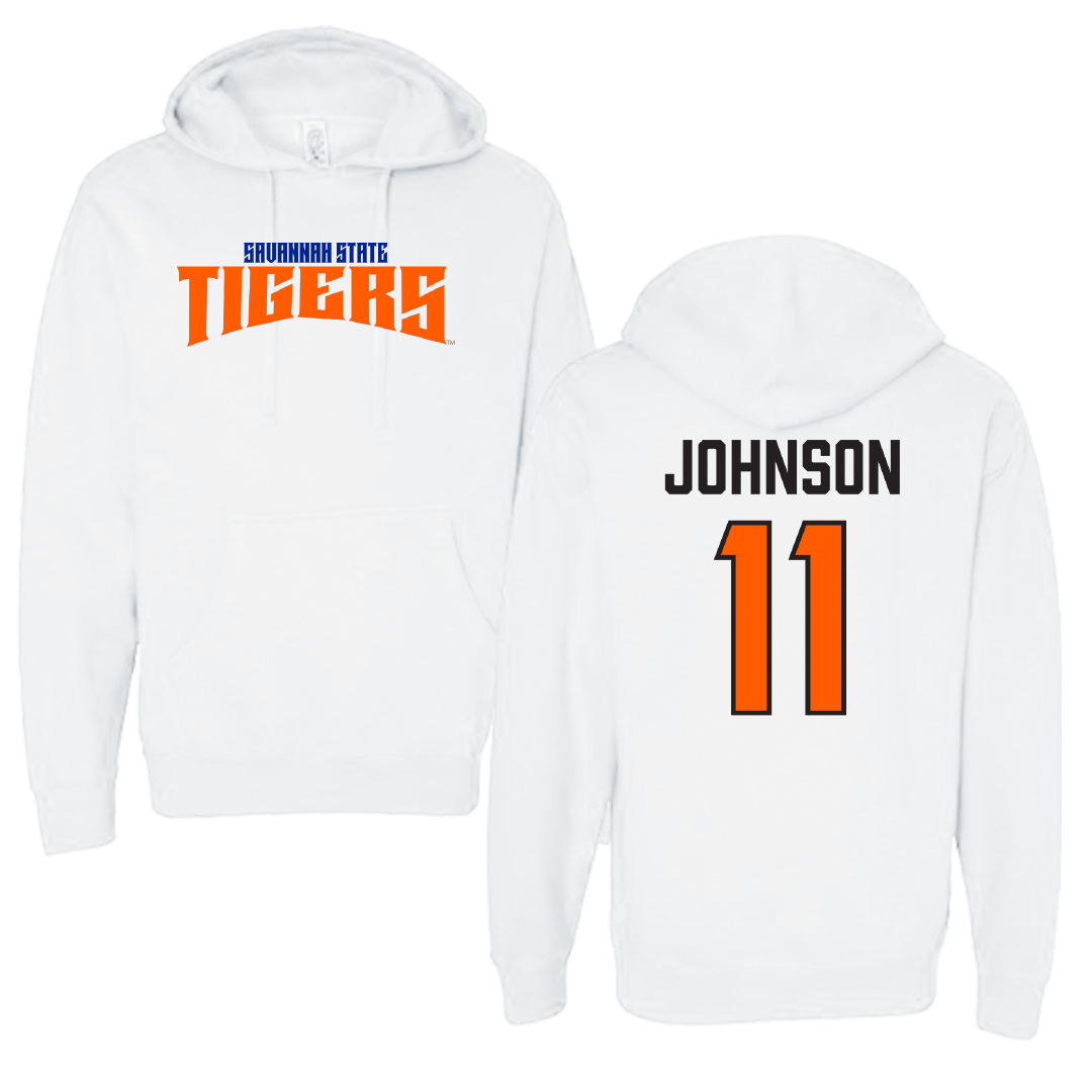 Savannah State University Basketball (M) White Classic Hoodie - #11 Brandon Johnson