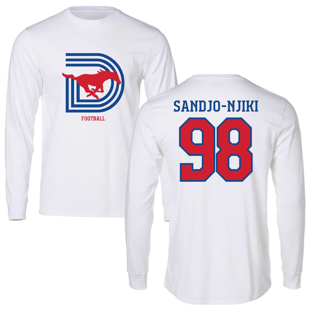 Southern Methodist University Football White Performance Long Sleeve - #98 Mike Sandjo-Njiki