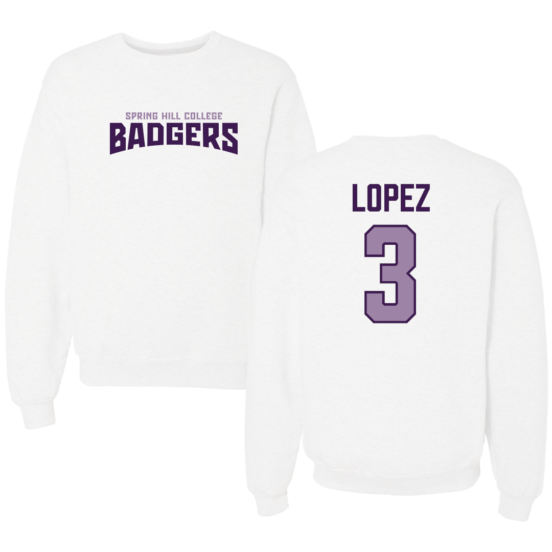Spring Hill College Baseball White Classic Crewneck - #3 Robby Lopez