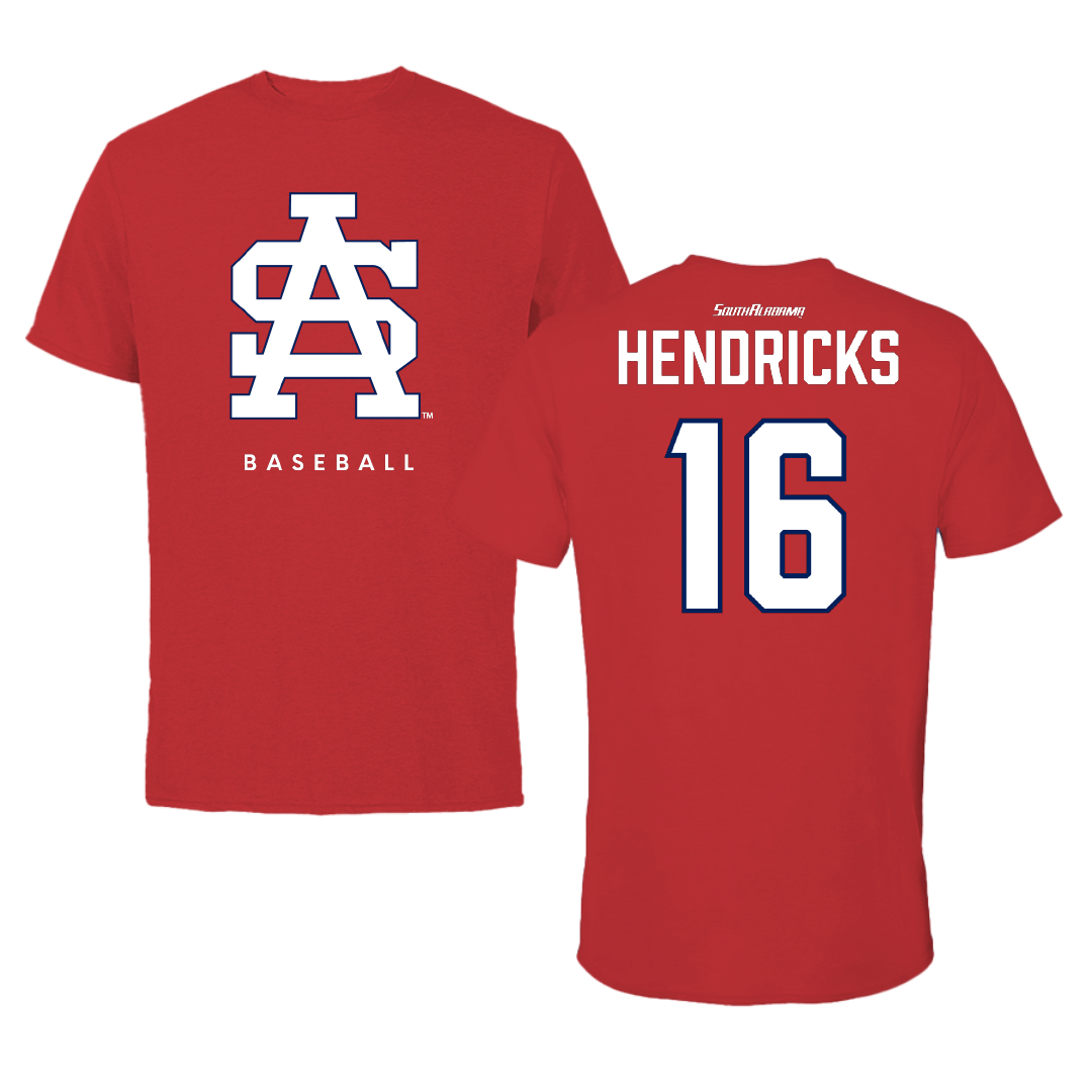 University of South Alabama Baseball Red Tee - #16 Bryce Hendricks