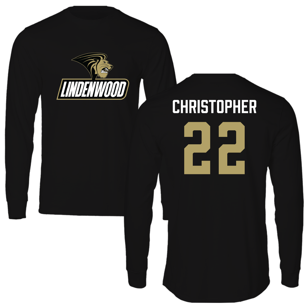 Lindenwood University Volleyball (M) Black Performance Long Sleeve - #22 Jacob Christopher