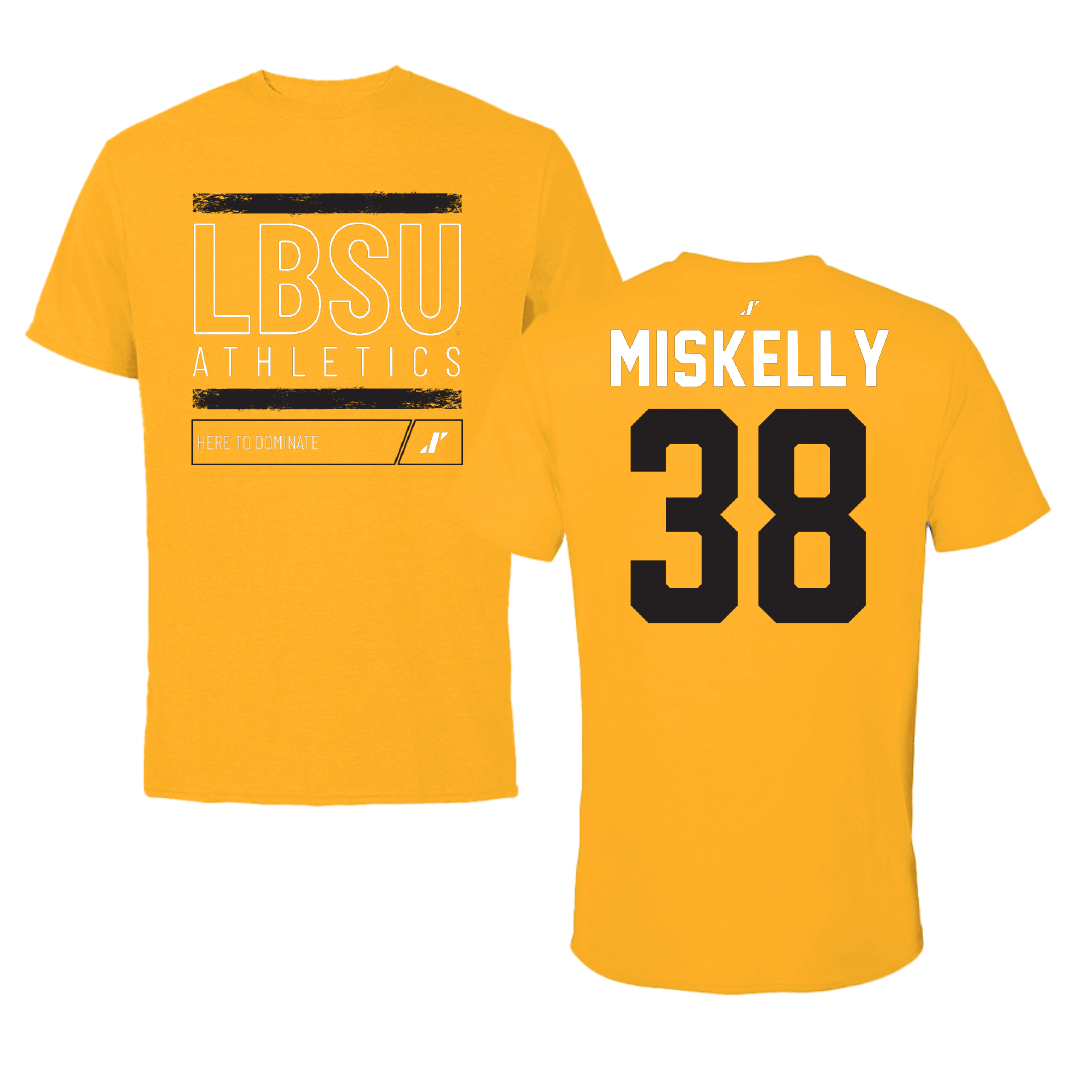 Long Beach State University Baseball Gold Dominate Performance Tee - #38 Collin Miskelly