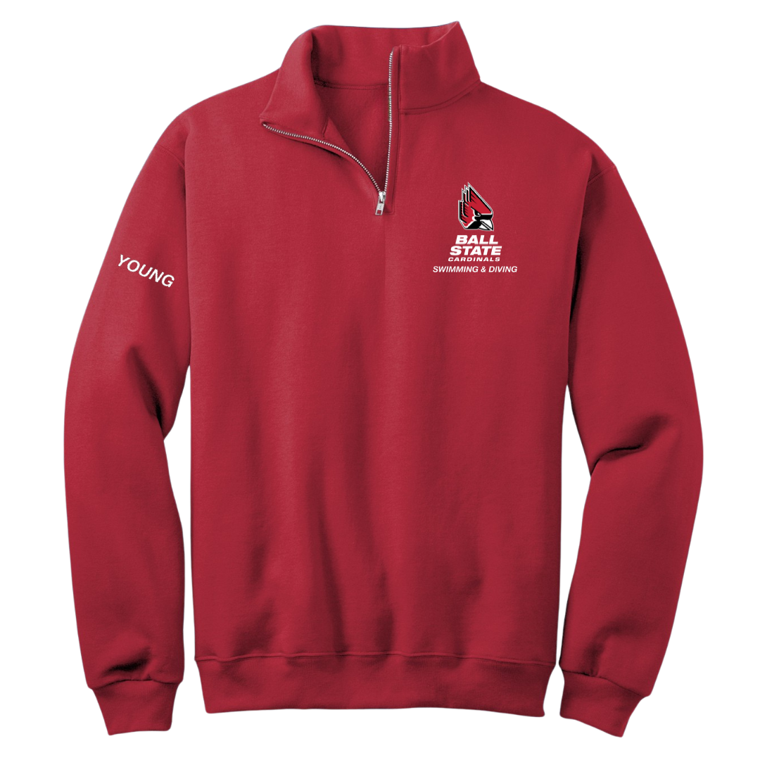 Ball State University Swimming & Diving Red Quarter-Zip - Mason Young