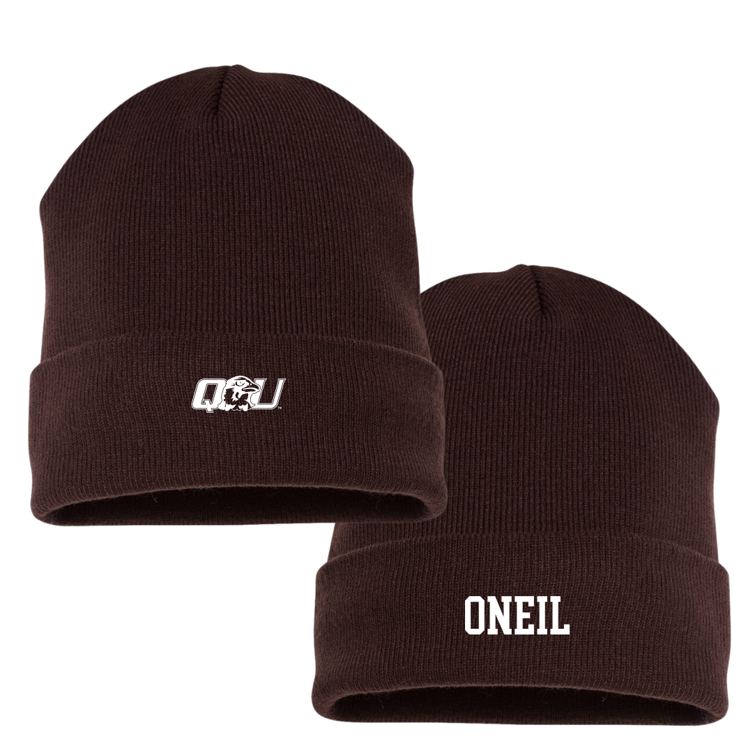 Quincy University Football Brown Beanie - #77 Caiden ONeil