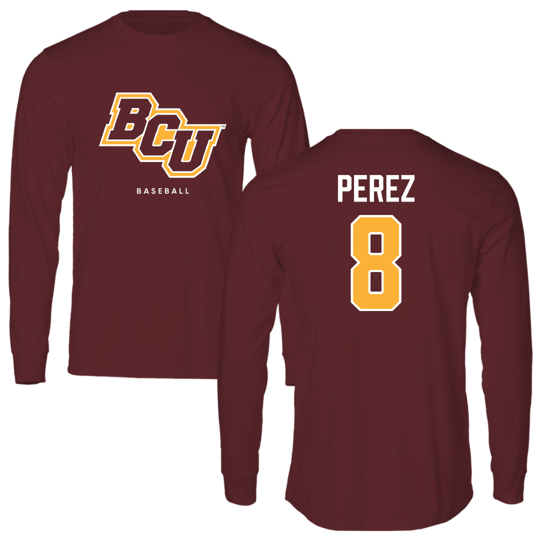 Bethune-Cookman University Baseball Maroon Performance Long Sleeve - #8 Frank Perez