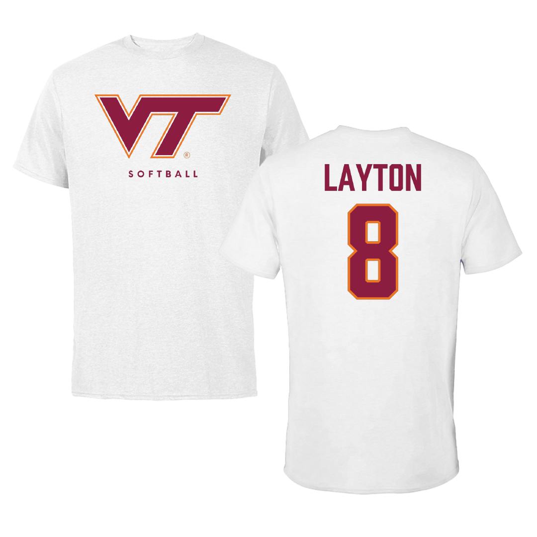 Virginia Tech Softball White Tee - #8 Avery Layton