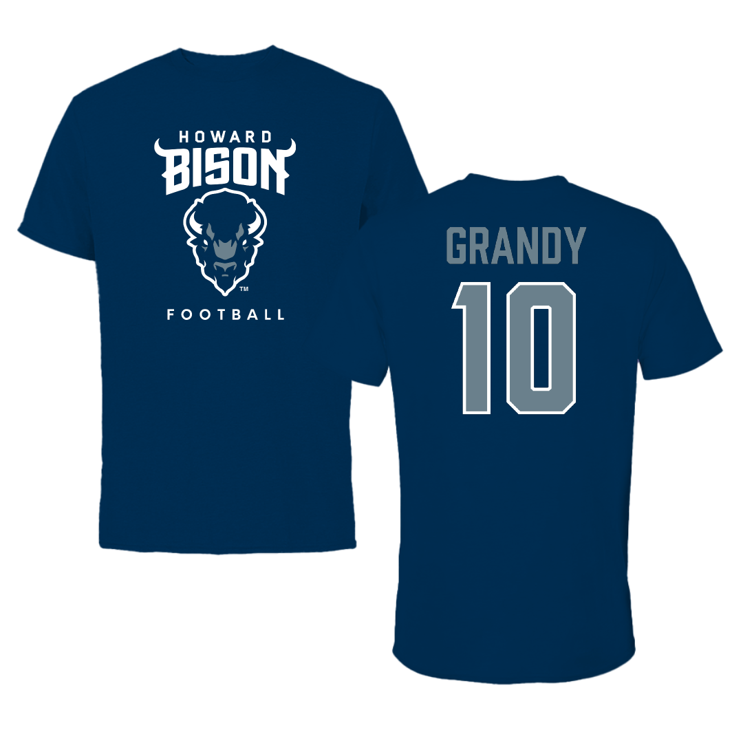 Howard University Football Navy Performance Tee - #10 Michael Grandy