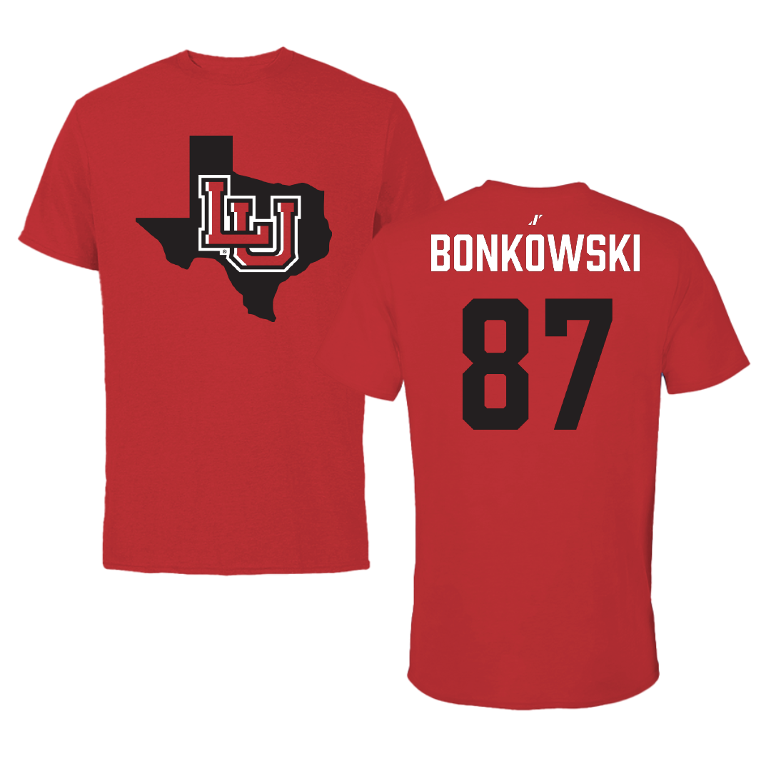 Lamar University Football Red State Tee - #87 Tyler Bonkowski