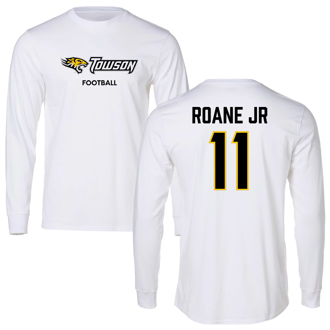 Towson University Football White Performance Long Sleeve - #11 Rodney Roane Jr