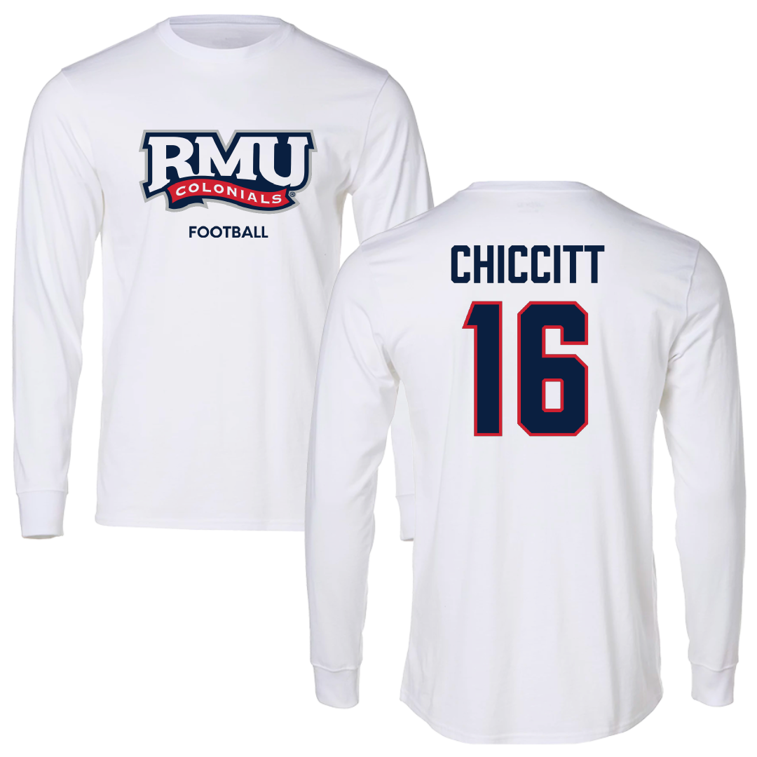 Robert Morris University Football White Mascot Performance Long Sleeve - #16 Anthony Chiccitt