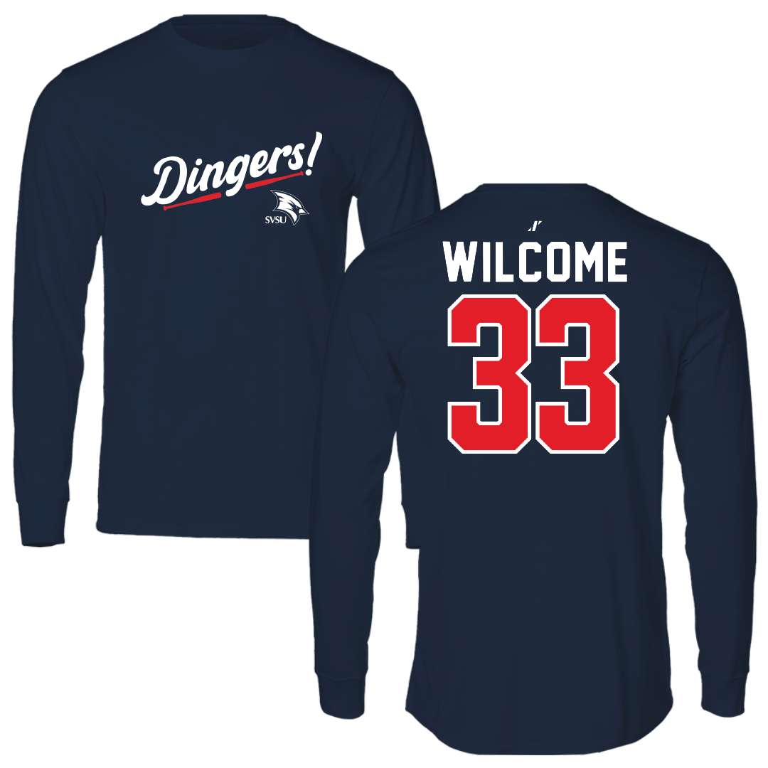Saginaw Valley State University Baseball Navy Dingers Performance Long Sleeve - #33 Daniel Wilcome
