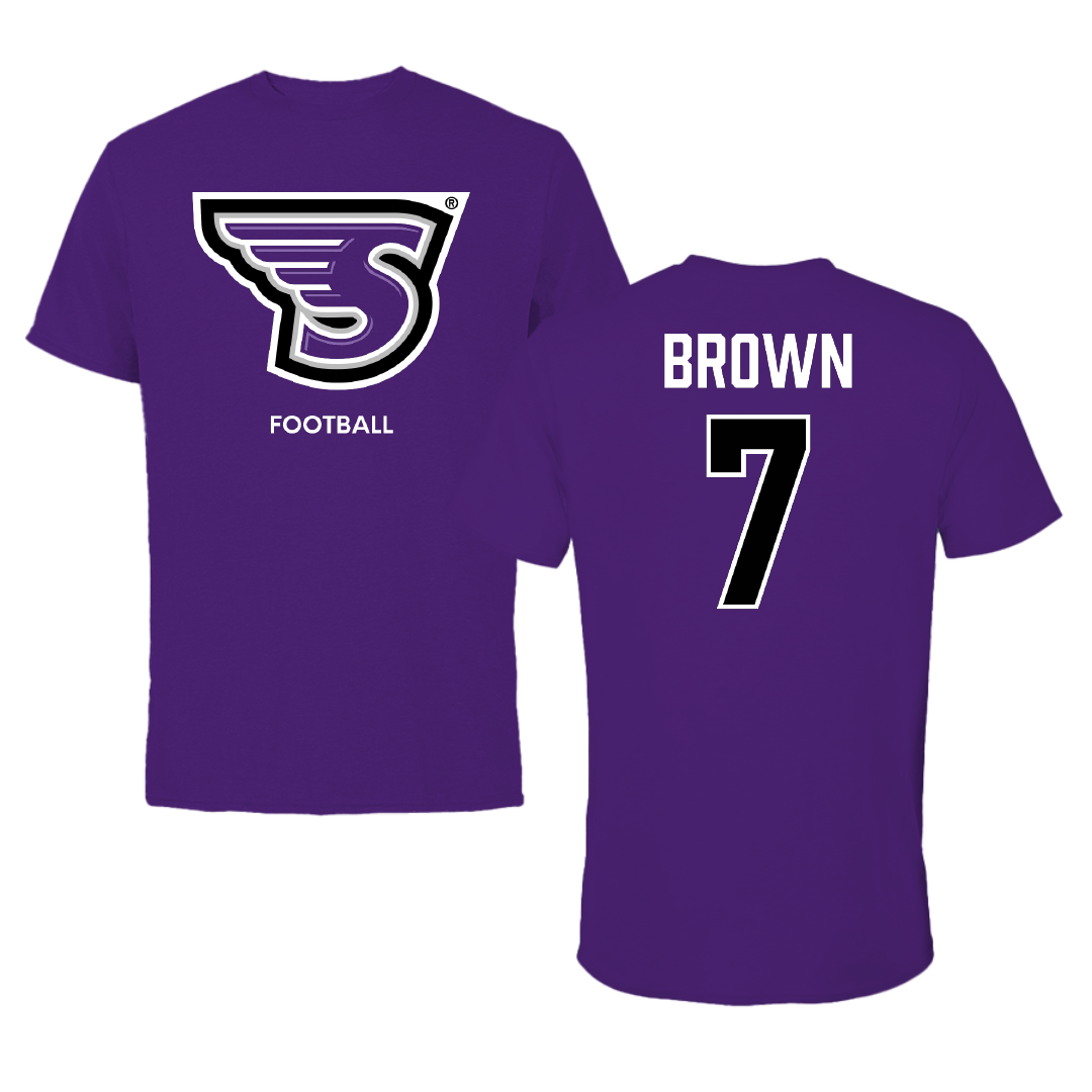 Stonehill College Football Purple Performance Tee - #7 Shawn Brown