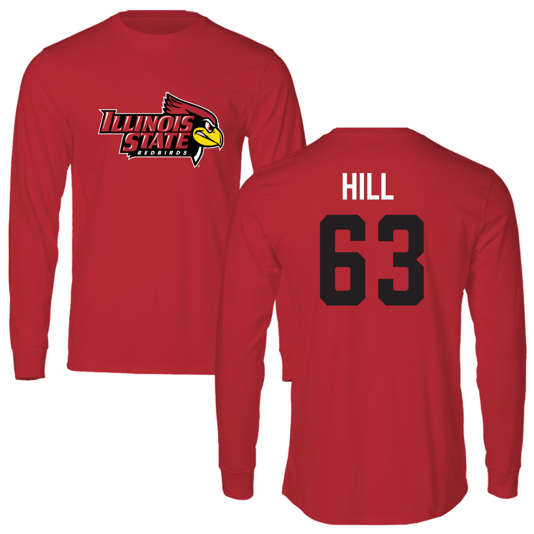 Illinois State University Football Red Redbird Long Sleeve - #63 Chris Hill