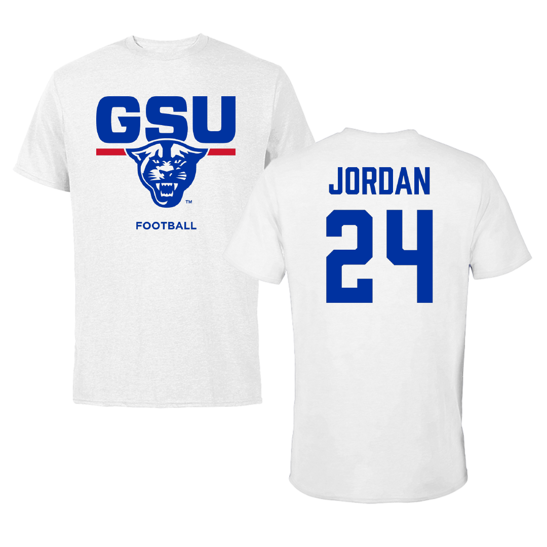 Georgia State University Football White Tee - #24 Chandler Jordan