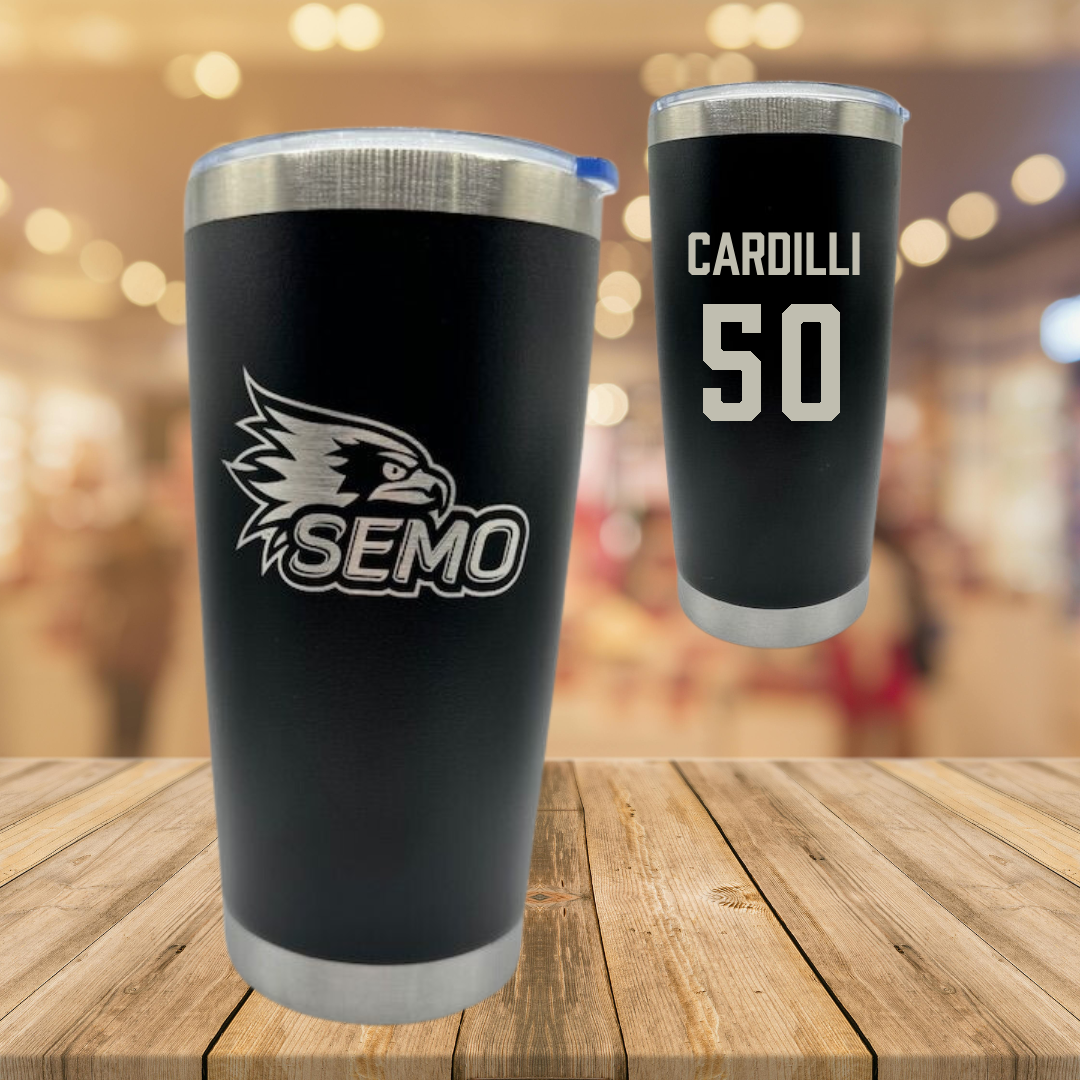 Southeast Missouri State University Football Black Stainless Steel Tumbler - #50 Mike Cardilli