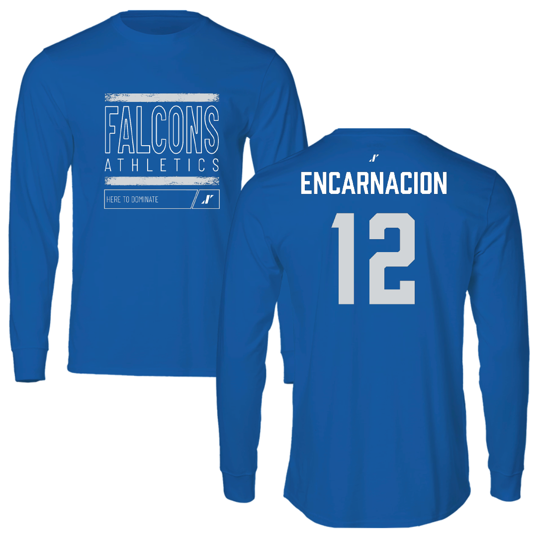 Albertus Magnus College Baseball Blue Dominate Performance Long Sleeve - #12 Jacob Encarnacion