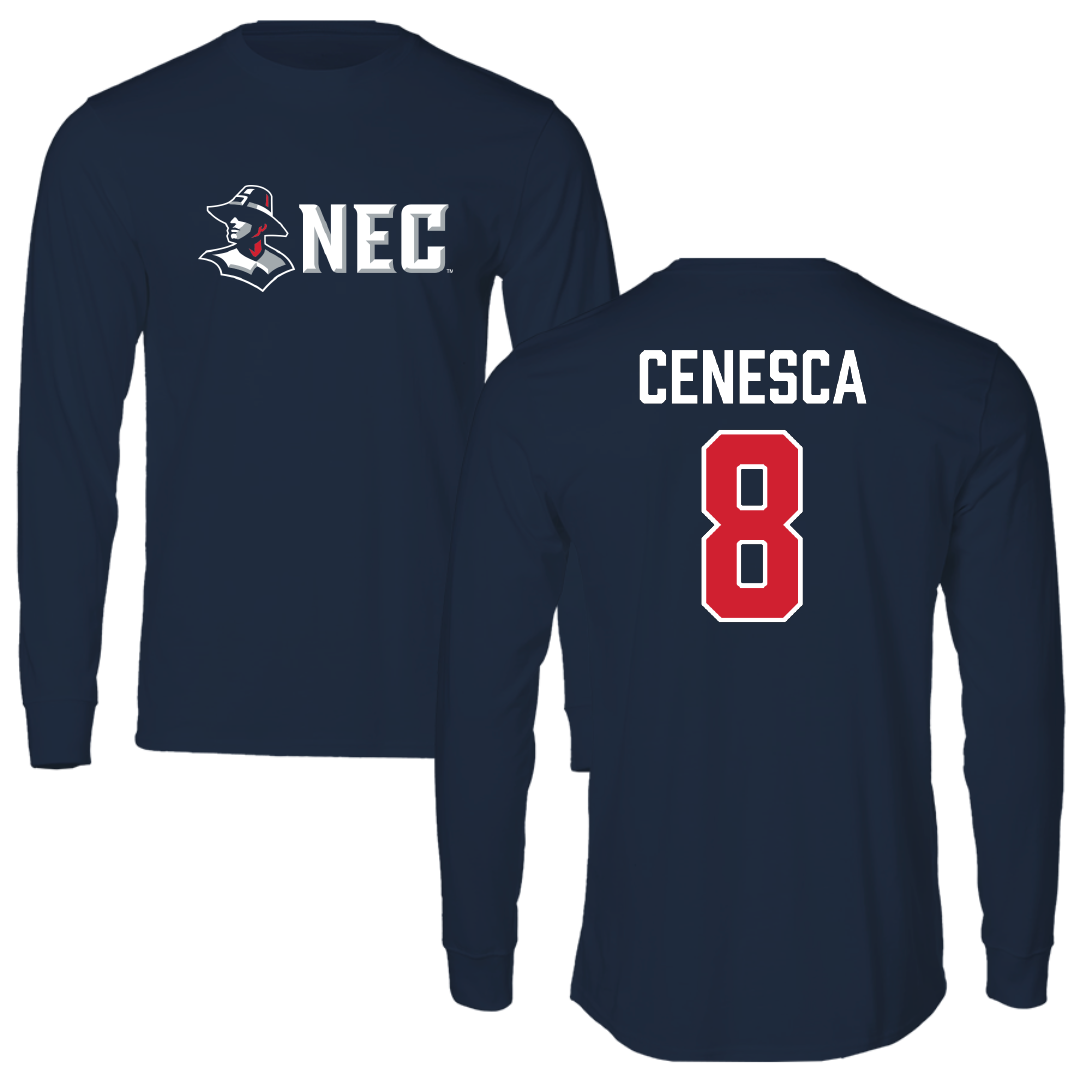 New England College Football Navy Performance Long Sleeve - #8 Ethan Cenesca