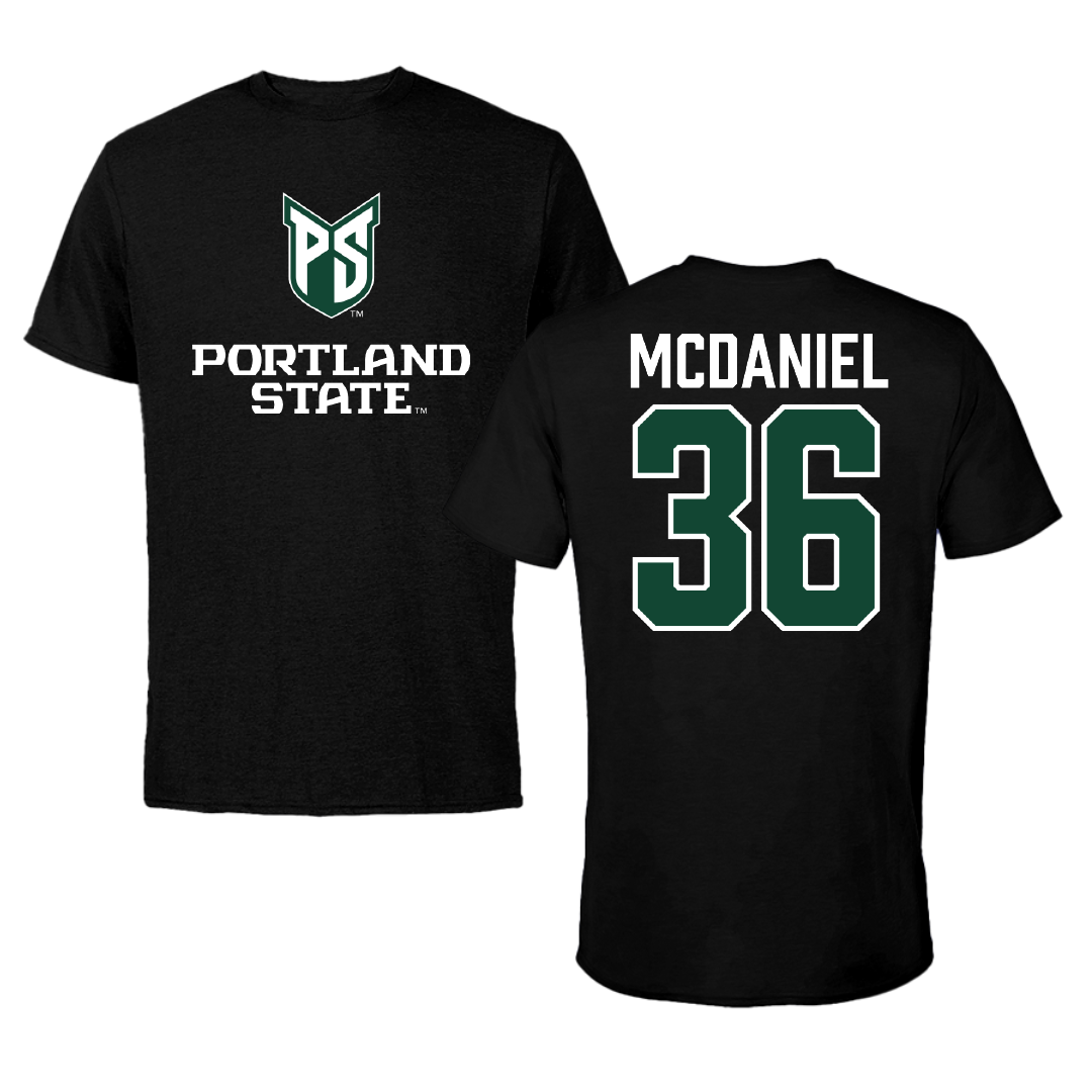 Portland State University Football Black Block Performance Tee - #36 Solomon McDaniel