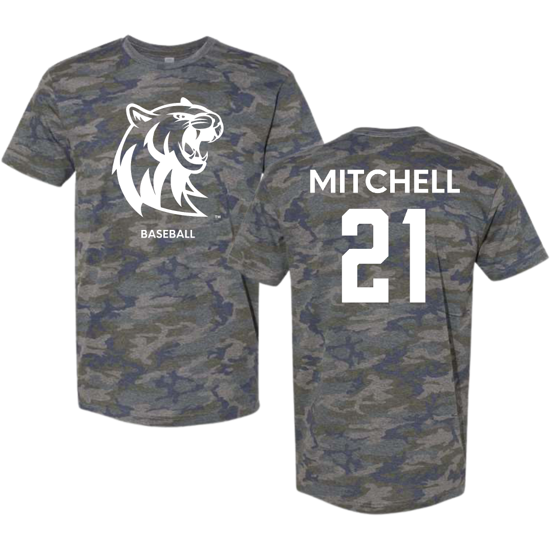 Rogers State University Baseball Vintage Camo Tee - #21 Jake Mitchell