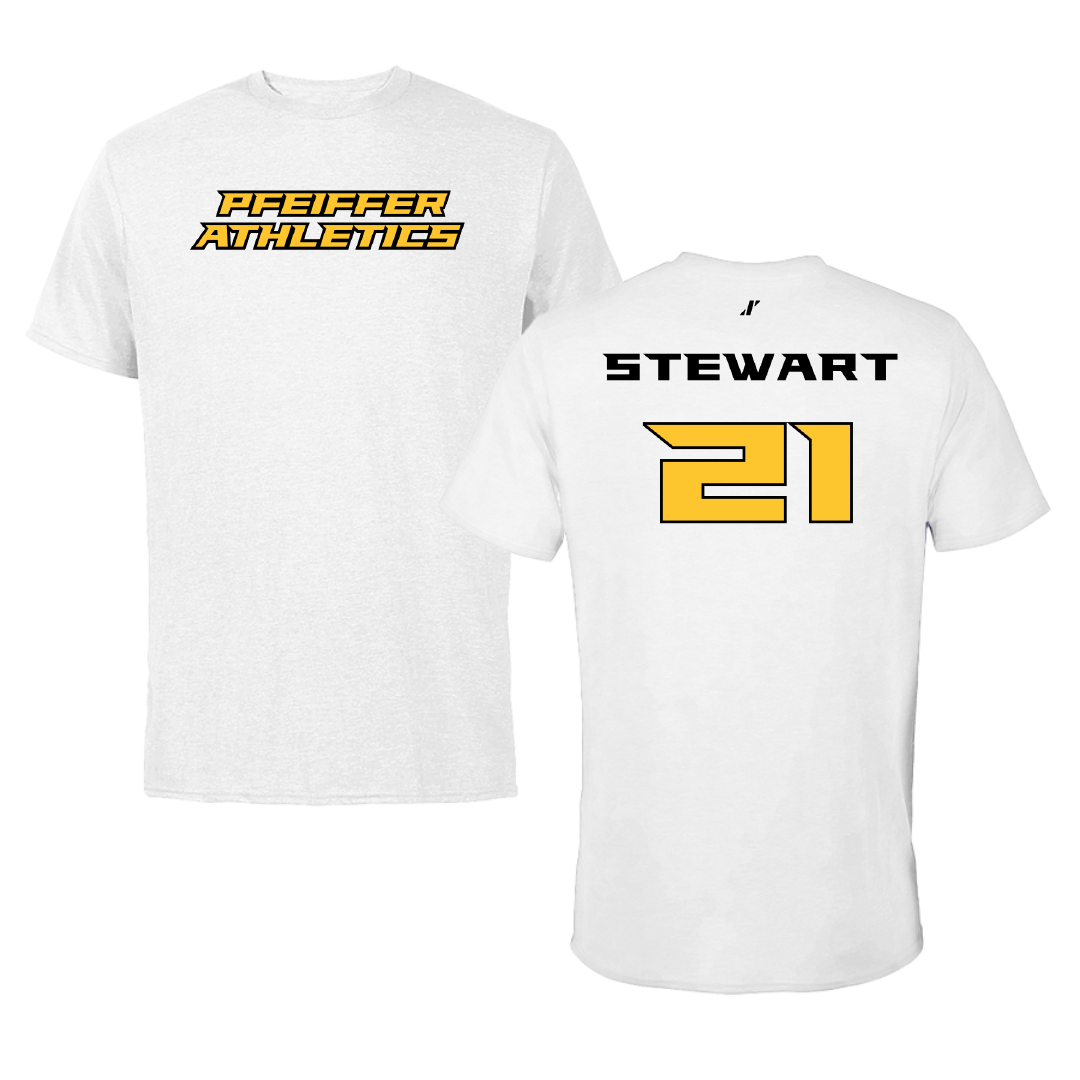 Pfeiffer University Basketball (M) White Tee - #21 Drake Stewart