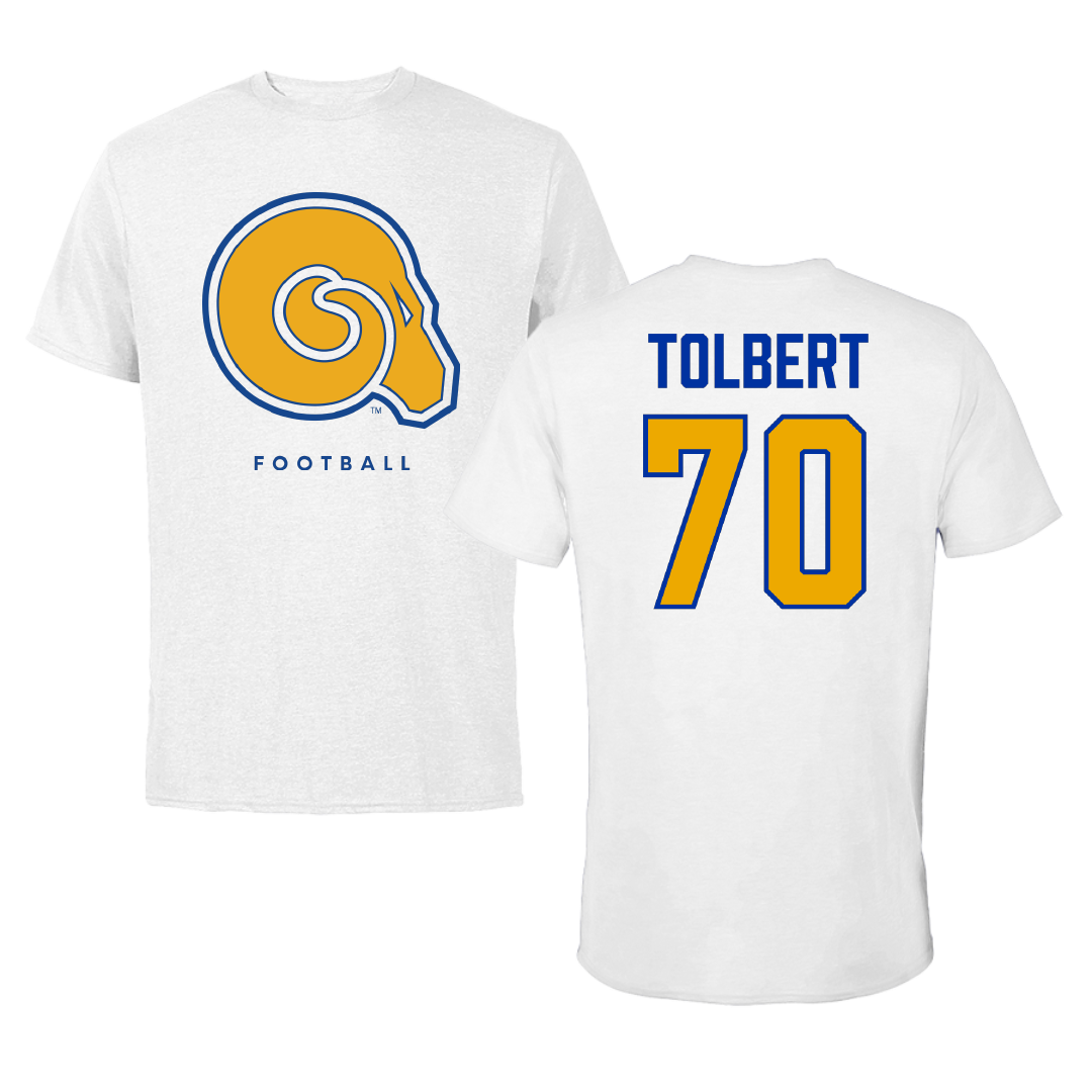 Albany State University Football White Tee - #70 Stanley Tolbert