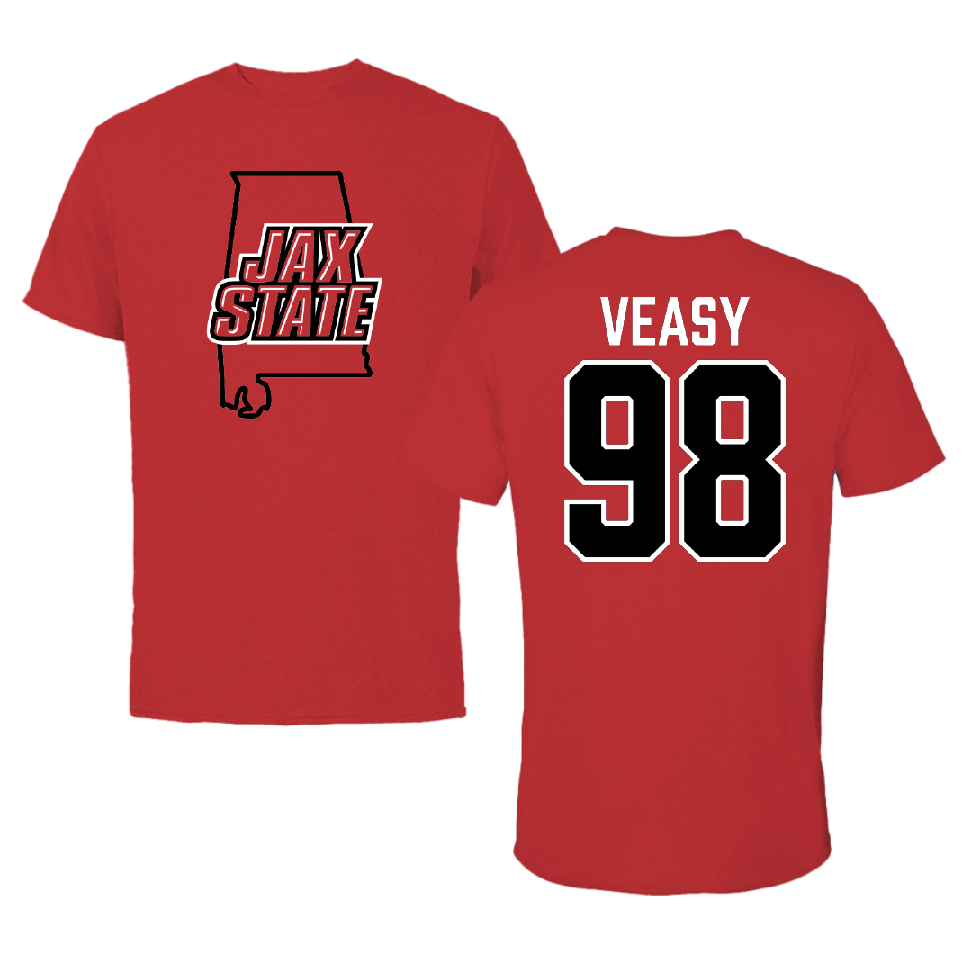 Jacksonville State University Football Red State Tee - #98 Jackson Veasy