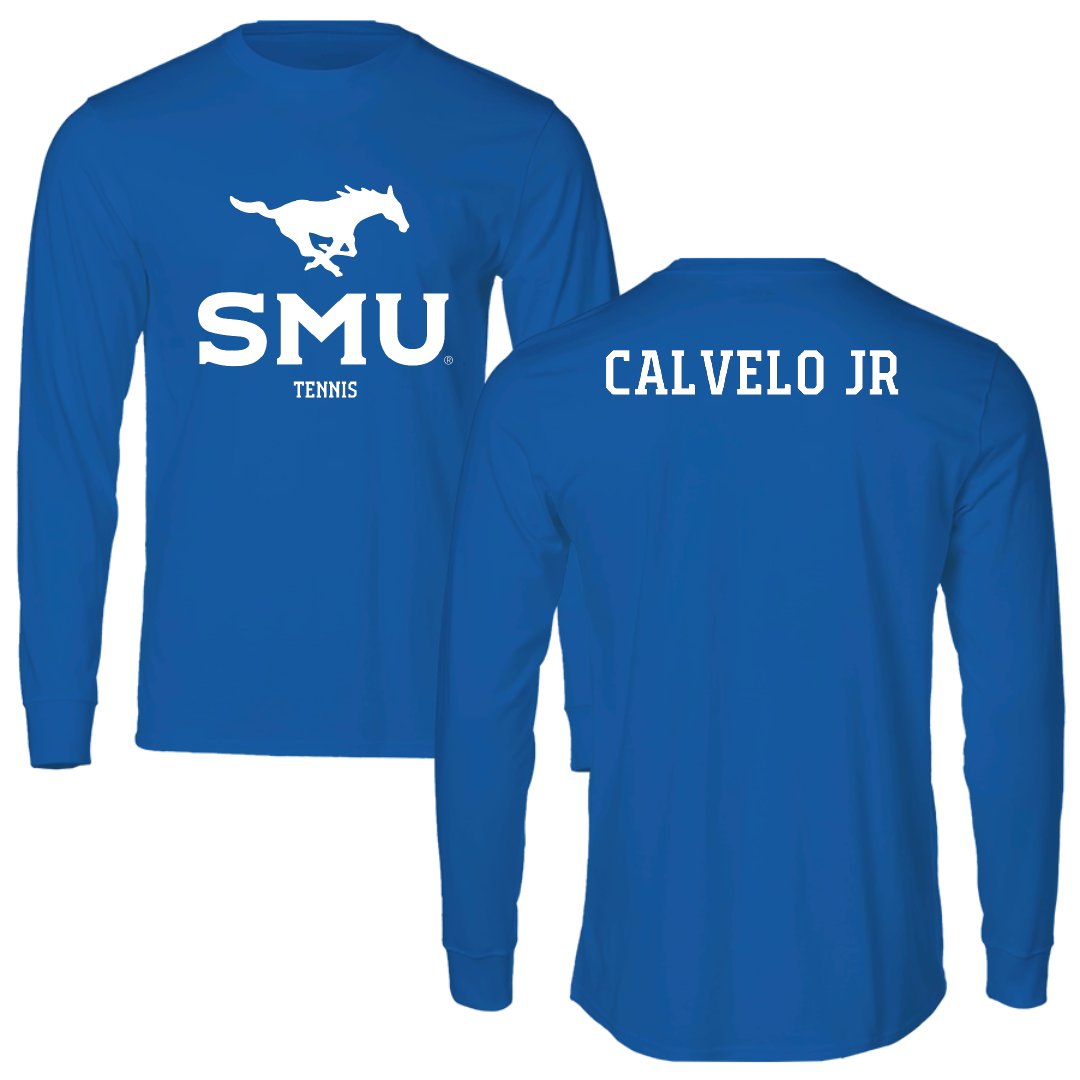 Southern Methodist University Tennis (M) Blue Mascot Performance Long Sleeve - Xavier Calvelo Jr