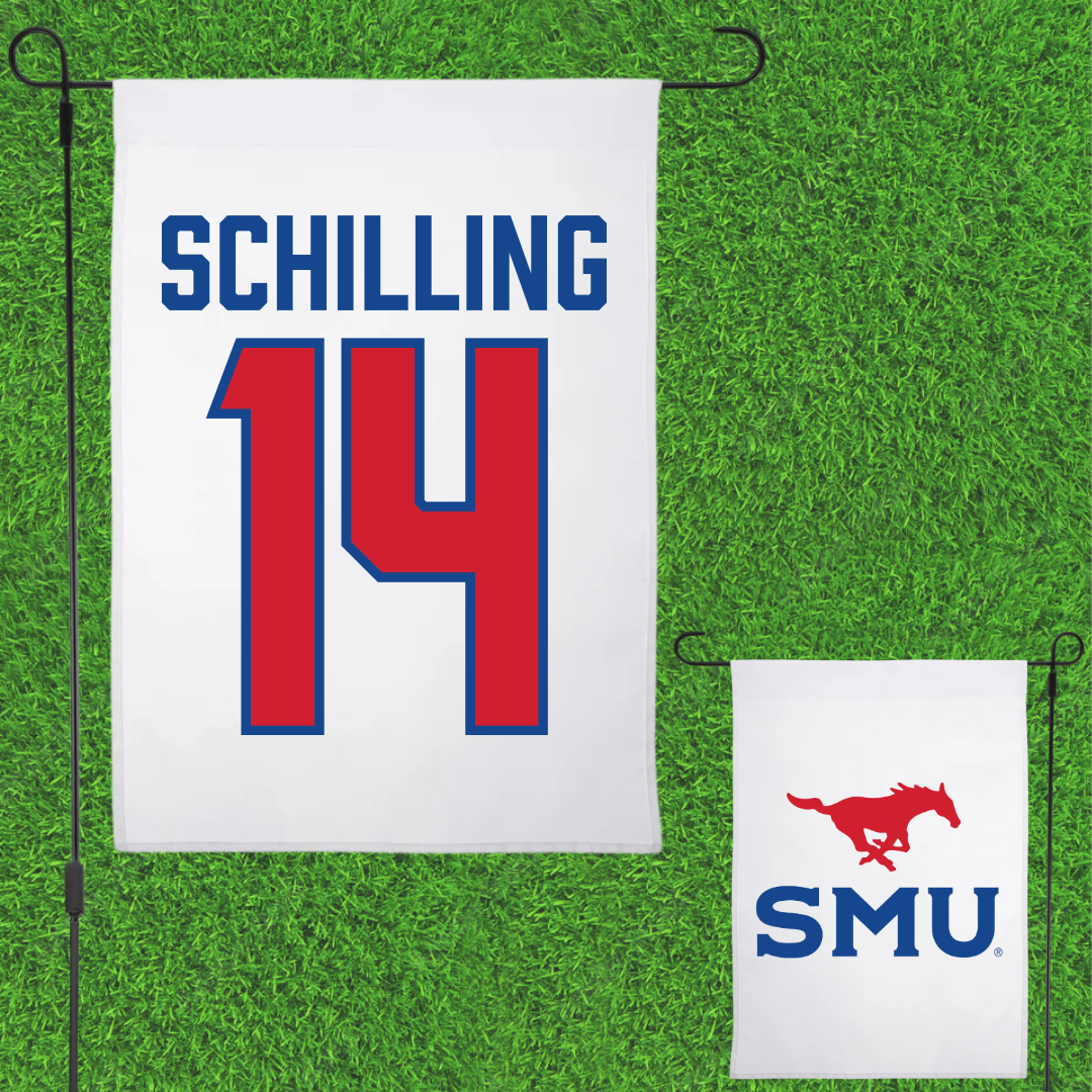 Southern Methodist University Volleyball White Garden Flag - #14 Jordyn Schilling