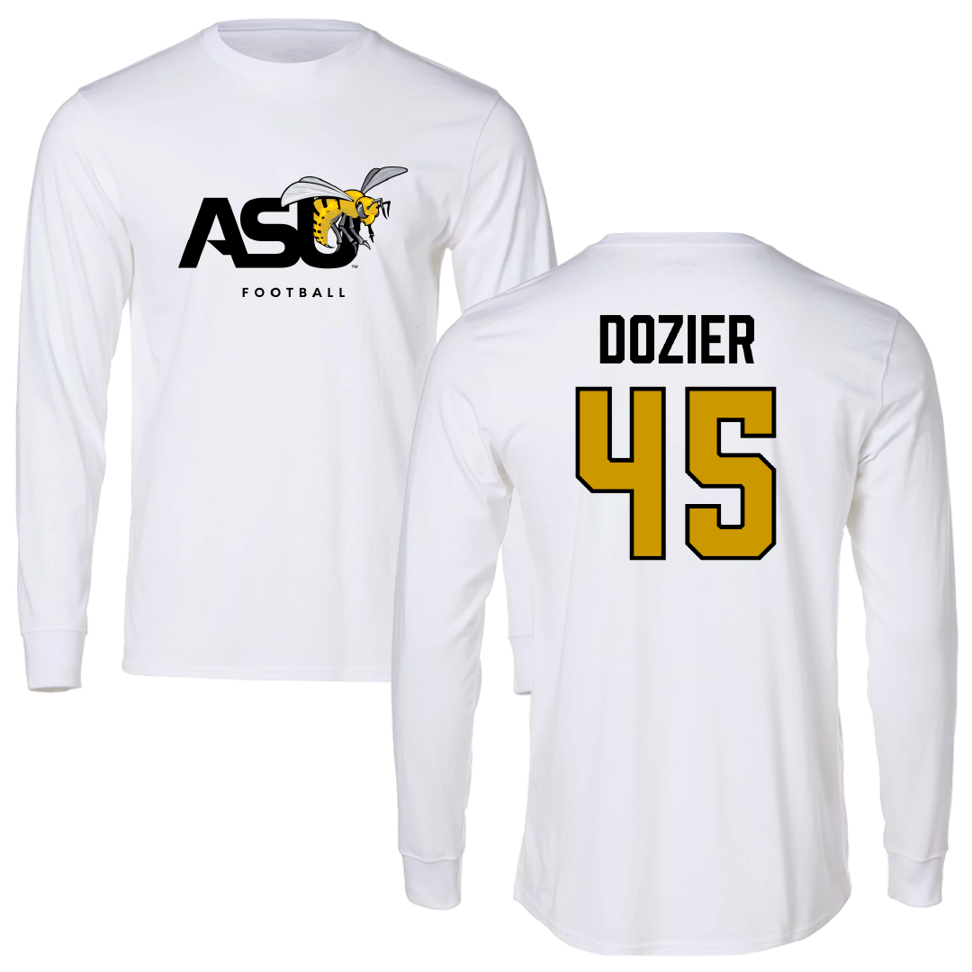 Alabama State University Football White Performance Long Sleeve - #45 Rico Dozier