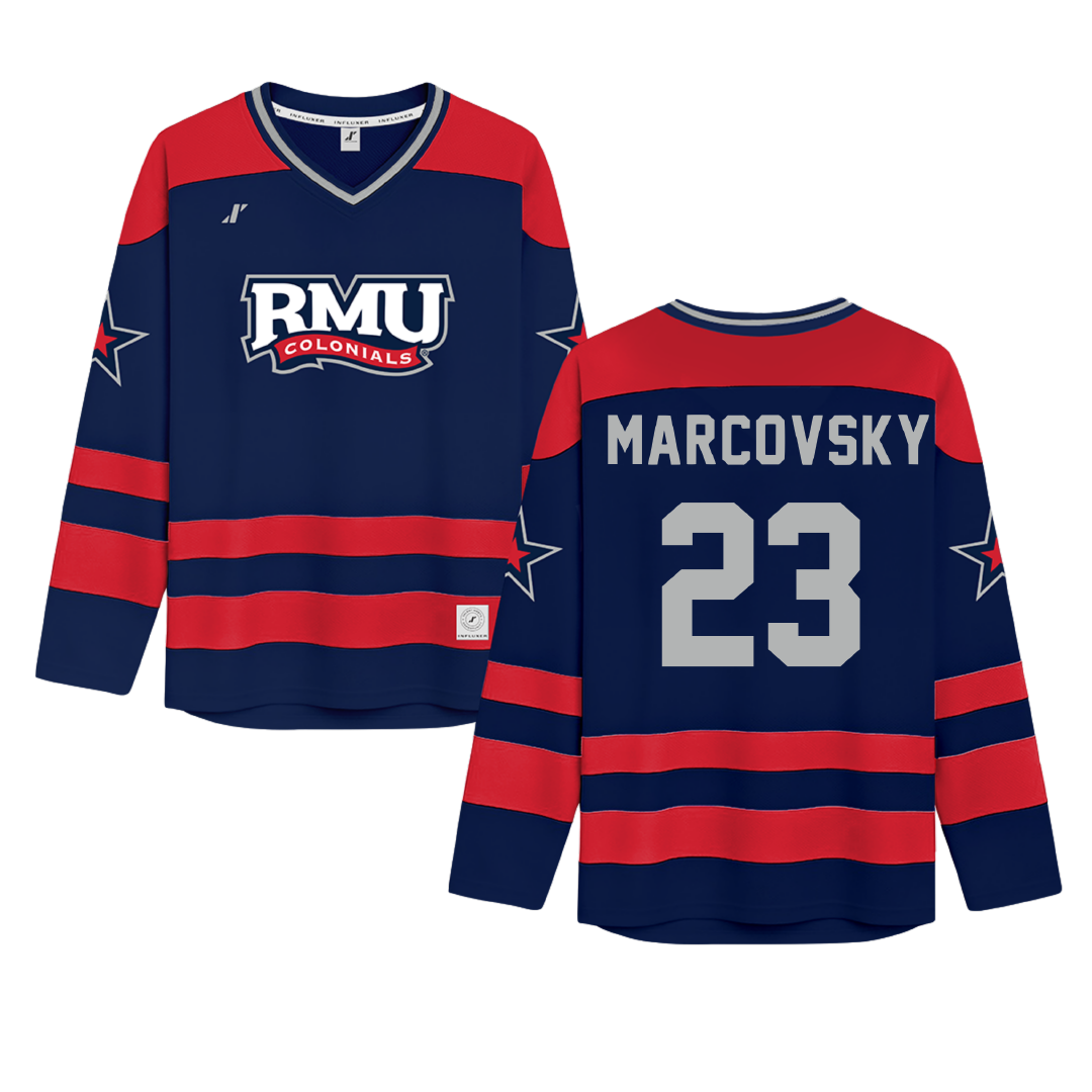 Robert Morris University Navy Hockey Jersey - #23 Ellie Marcovsky