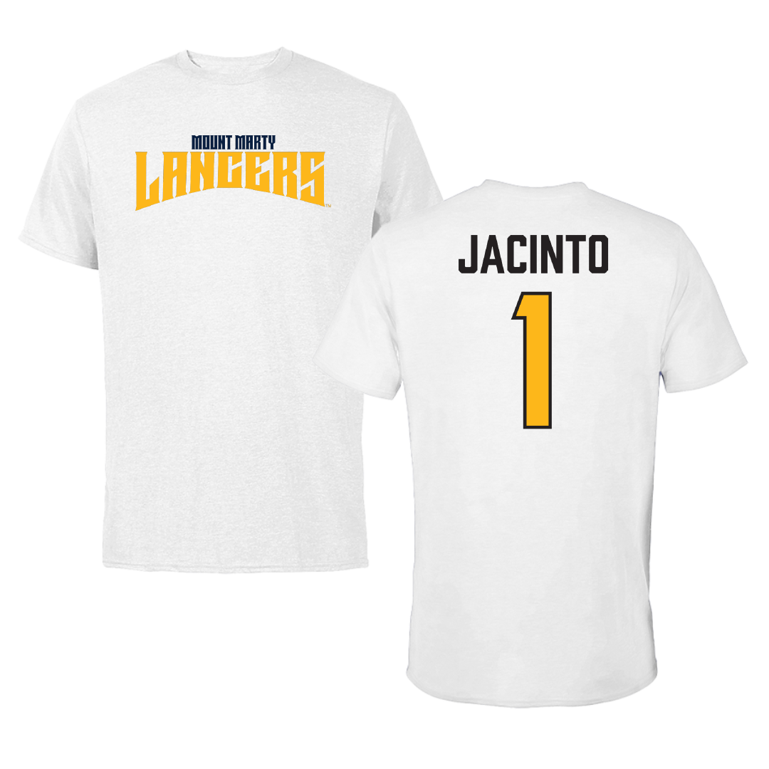 Mount Marty University Softball White Classic Performance Tee - #1 Kayleen Jacinto