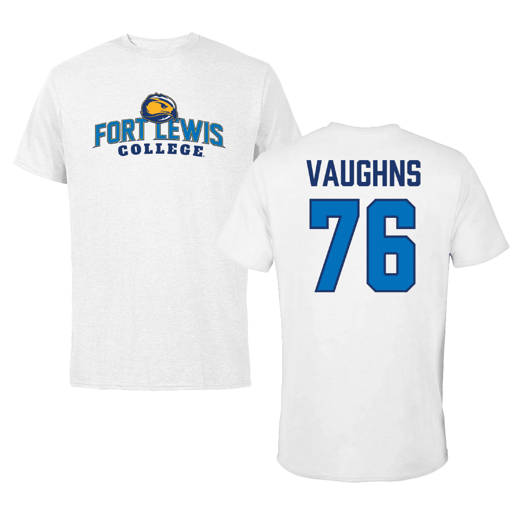 Fort Lewis College Football White Performance Tee - #76 Jayden Vaughns