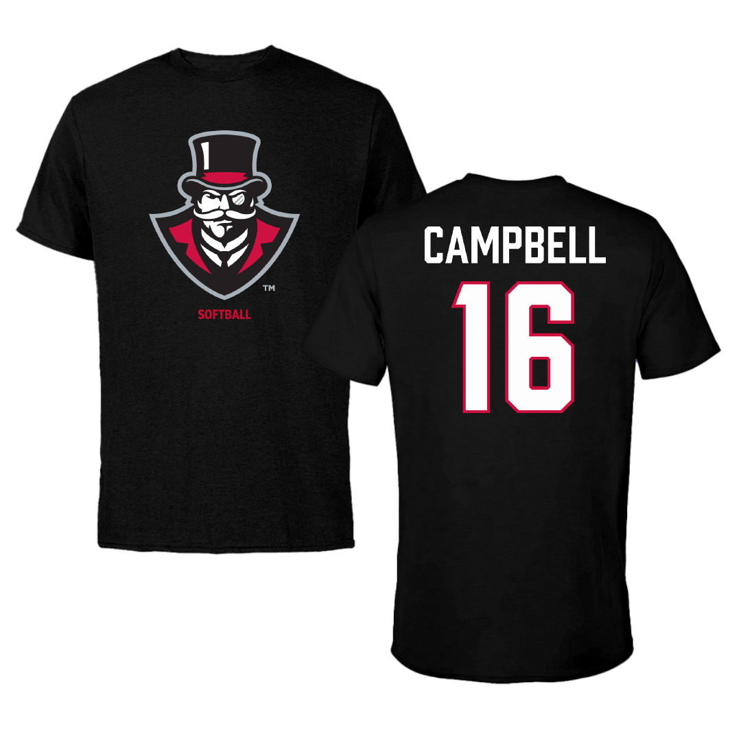 Austin Peay State University Softball Black Tee - #16 Kylie Campbell