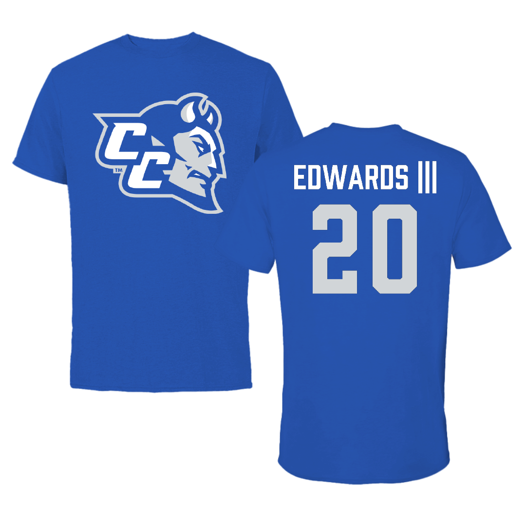 Central Connecticut State University Basketball (M) Blue Performance Tee - #20 Corsley Edwards |||