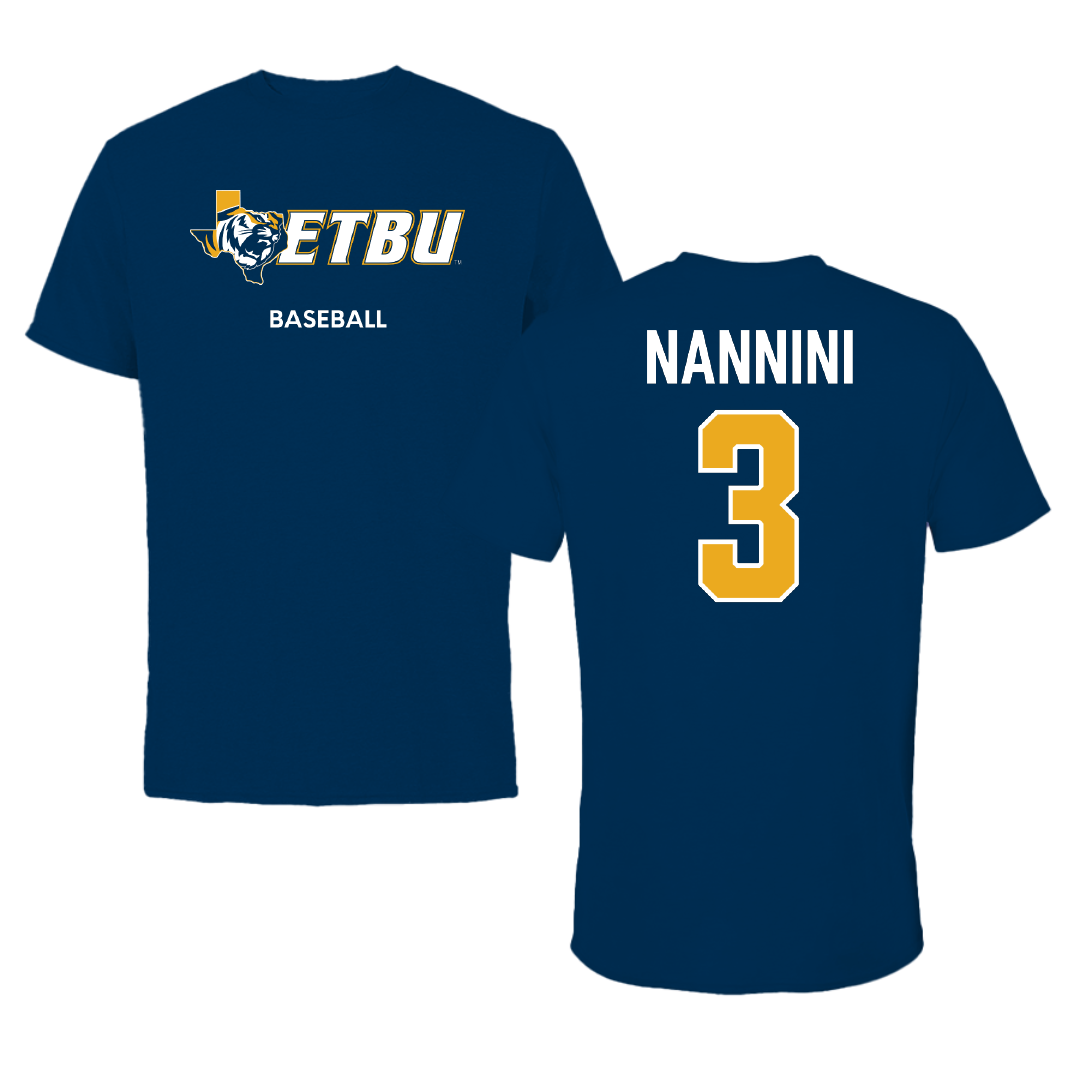 East Texas Baptist University Baseball Navy Performance Tee - #3 Carter Nannini