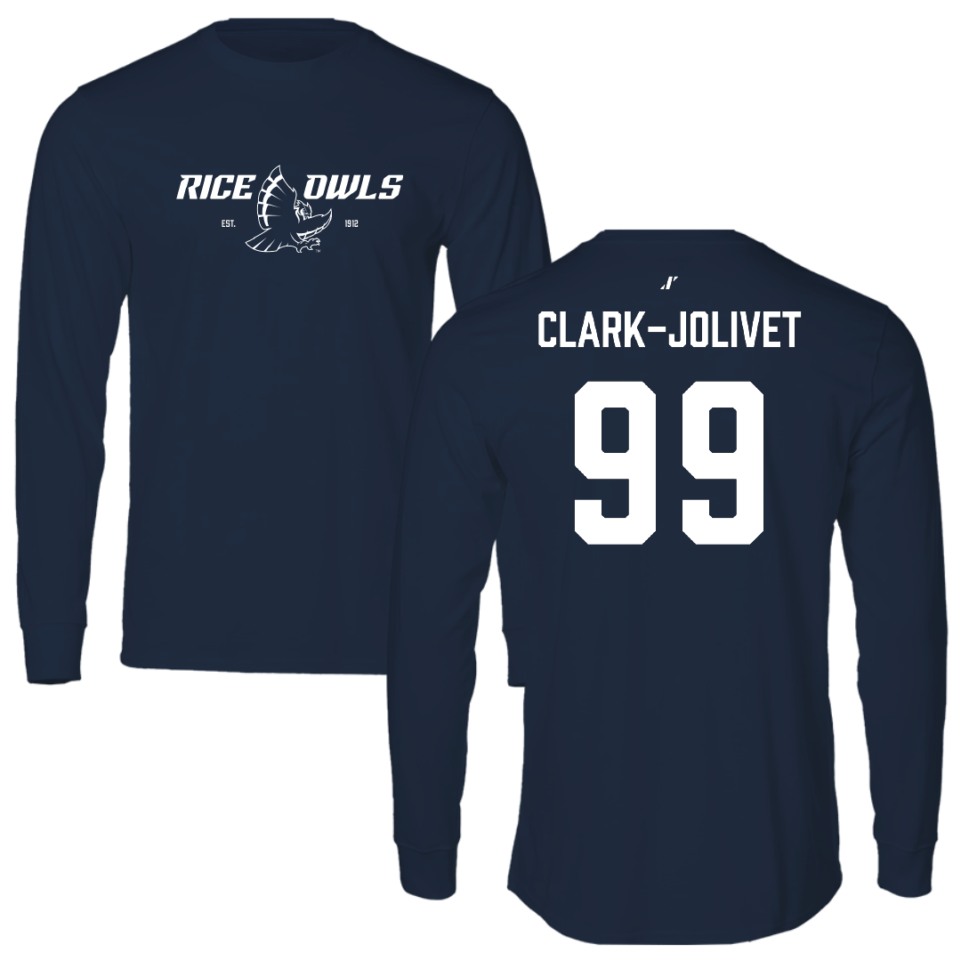 Rice University Football Navy General Long Sleeve - #99 Christopher Clark-Jolivet