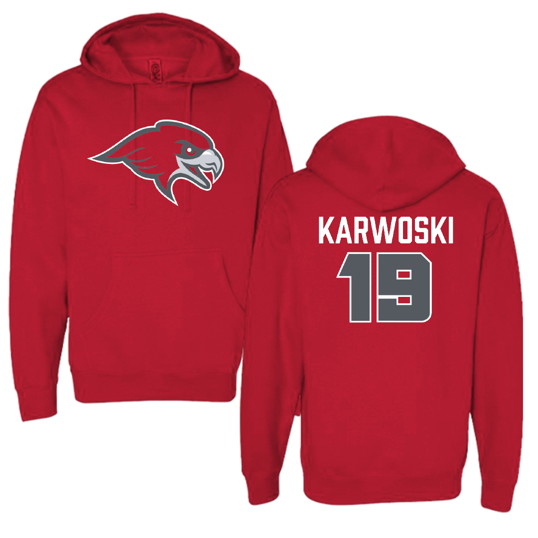 Montclair State University Football Red Hoodie - #19 Aden Karwoski