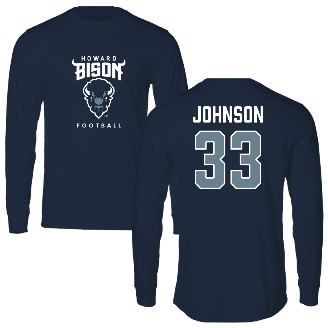 Howard University Football Navy Long Sleeve - #33 Demir Johnson