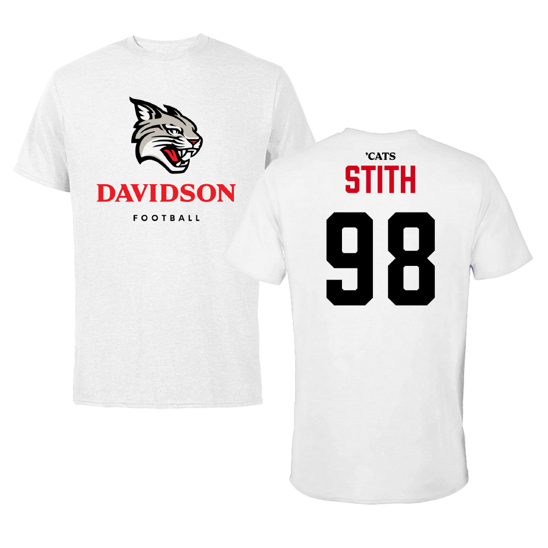 Davidson College Football White Performance Tee - #98 Jeramy Stith