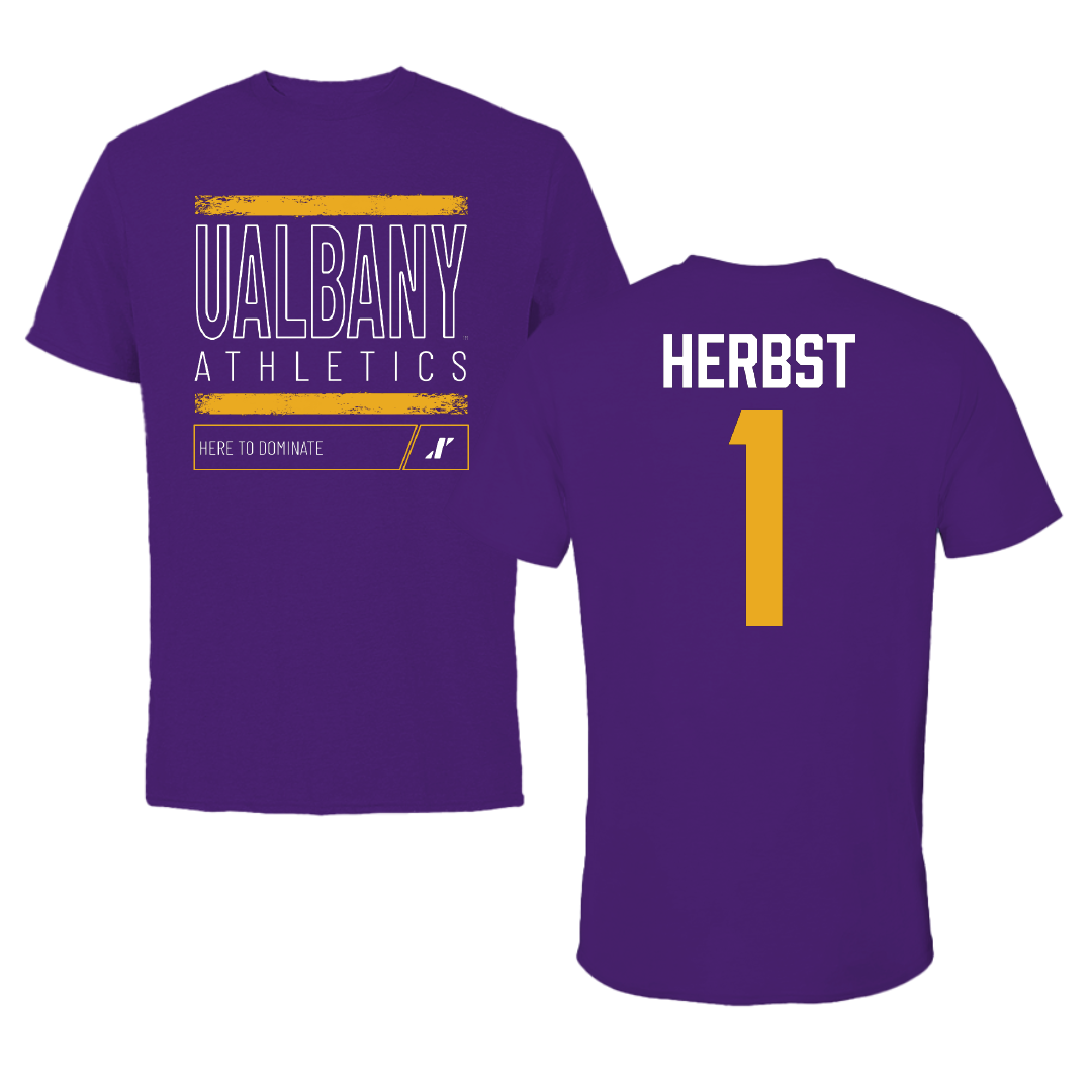 University at Albany Baseball Purple Dominate Tee - #1 Aaron Herbst