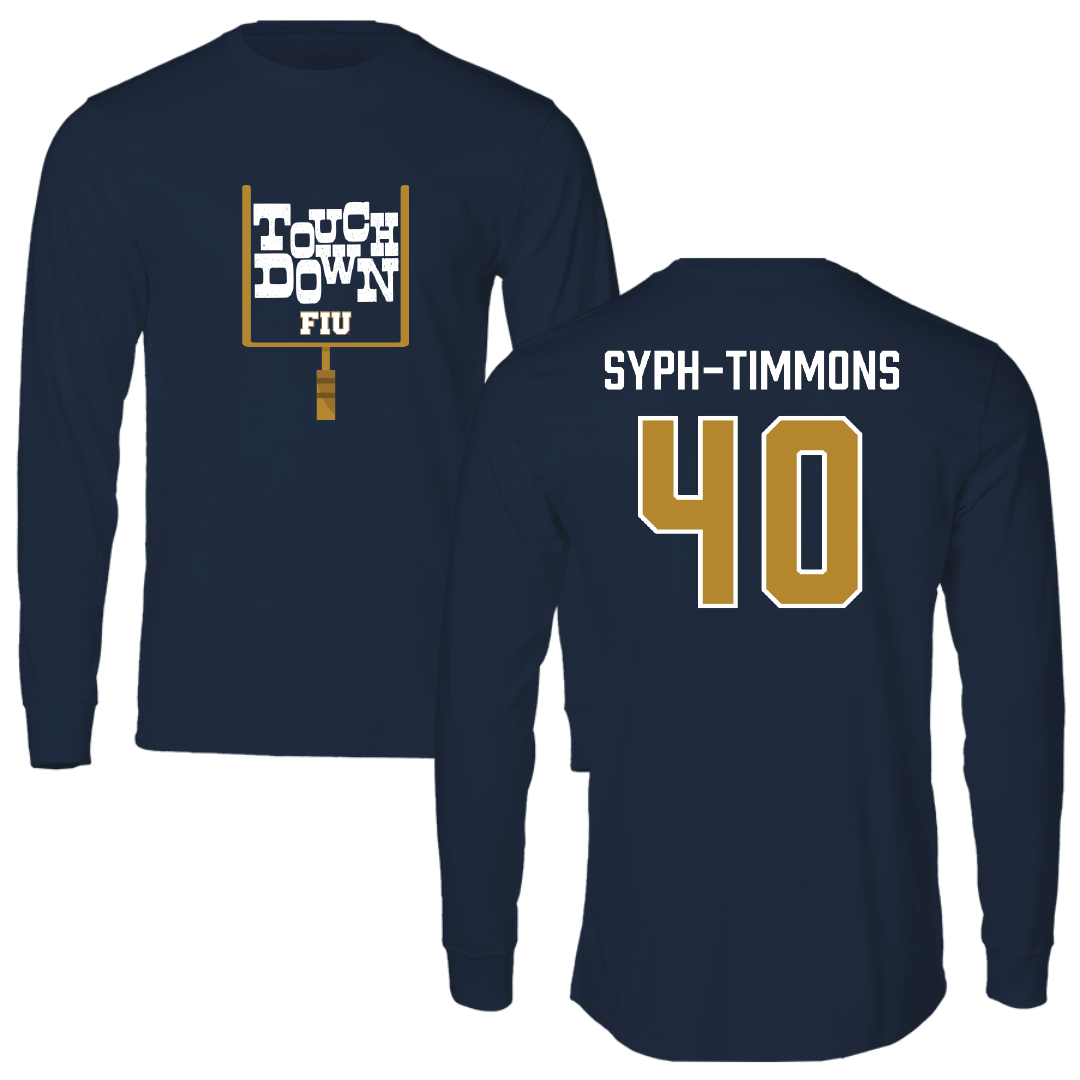 Florida International University Football Navy Touchdown Performance Long Sleeve - #40 Orlando Syph-Timmons