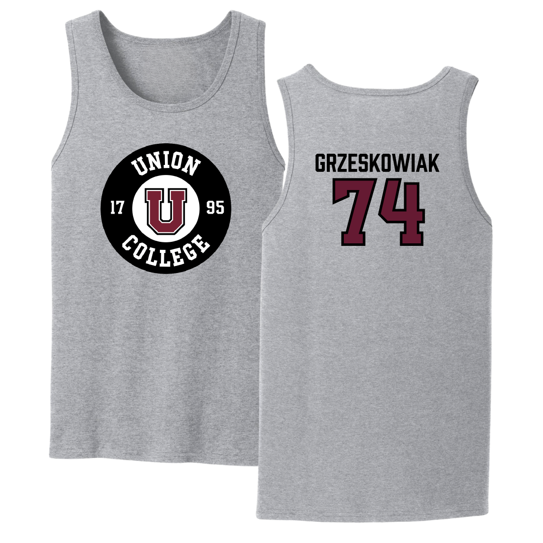 Union College Football Sport Gray Tank Top - #74 Jake Grzeskowiak