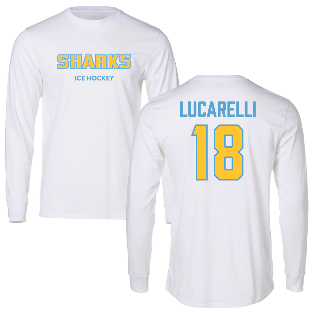 Long Island University Ice Hockey (M) White Performance Long Sleeve - #18 Anthony Lucarelli