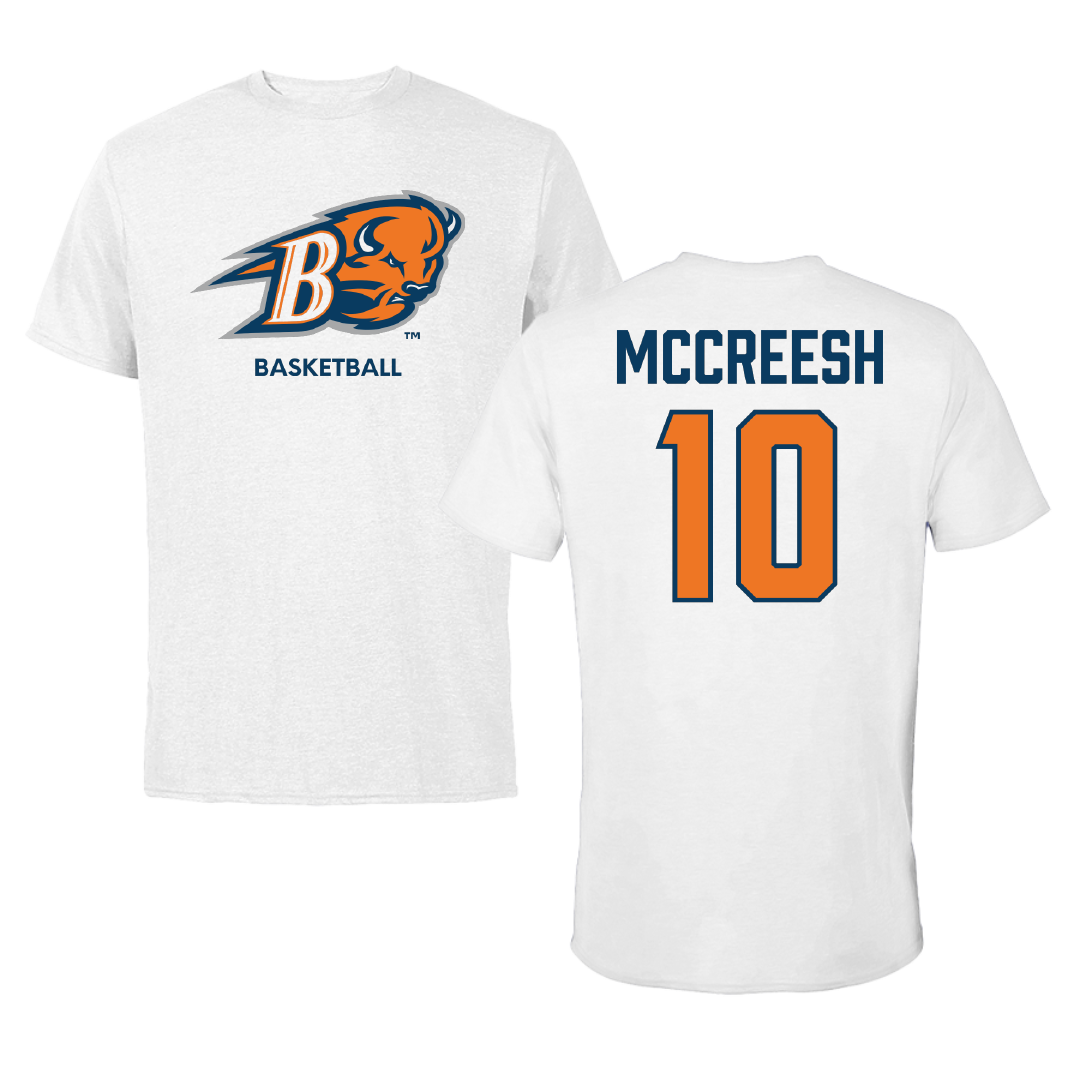 Bucknell University Basketball (M) White Performance Tee - #10 Brandon McCreesh