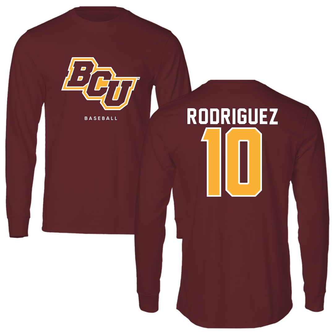 Bethune-Cookman University Baseball Maroon Performance Long Sleeve - #10 Josh Rodriguez