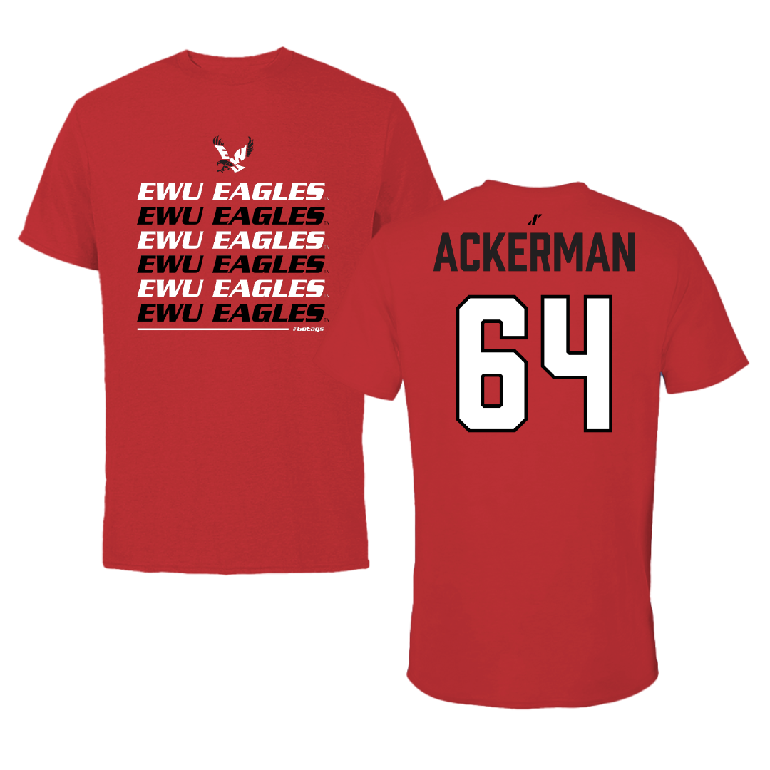 Eastern Washington University Football Red General Tee - #64 Brady Ackerman