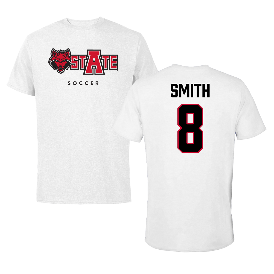 Arkansas State University Soccer White Performance Tee - #8 Maggie Smith