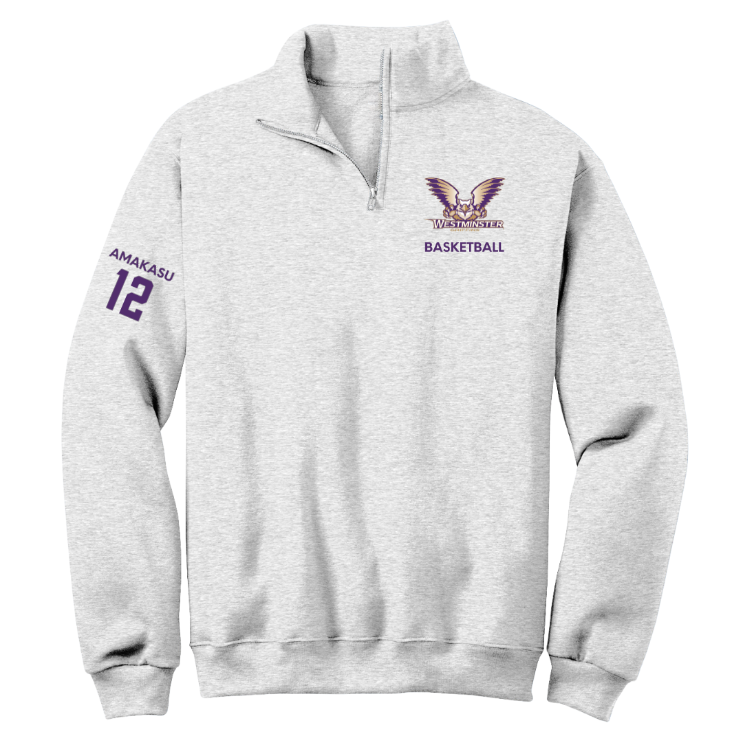 Westminster University (Utah) Basketball (M) Light Gray Quarter-Zip - #12 Peter Amakasu