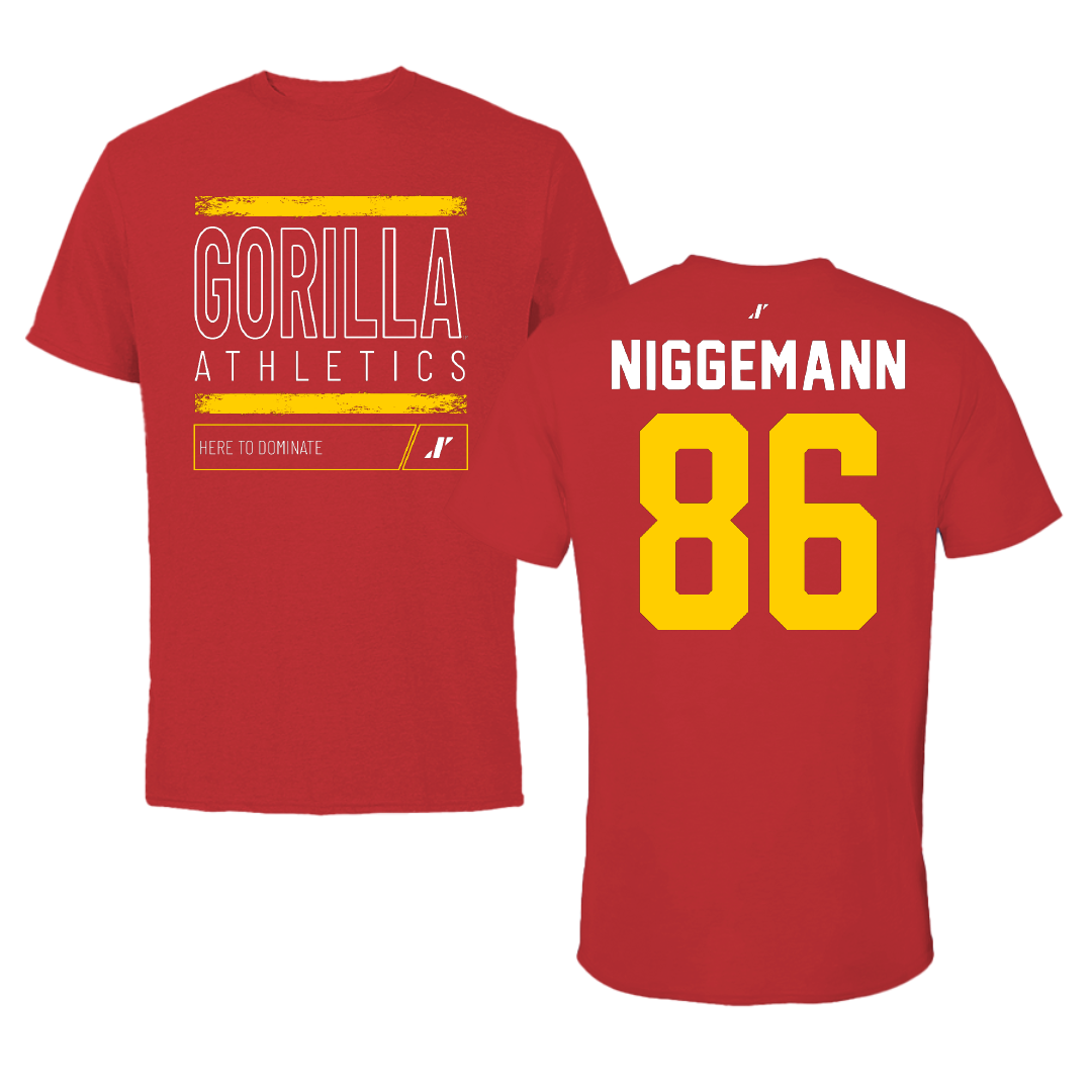 Pittsburg State University Football Red Dominate Tee - #86 Luke Niggemann